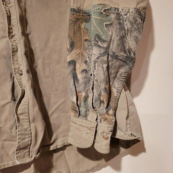 Vtg Camo Button Up Shirt Mens XL Hunting Shacket Beige Workwear Fishing Gorpcore - Picture 5 of 12